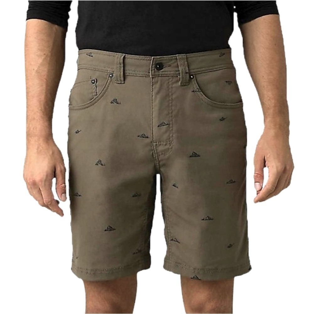 prAna Mens Printed Shorts Olive Green Khaki Outdoor Hiking Casual Size 42 Summer